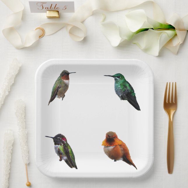 Hummingbirds Plain Background paper plates (Wedding)