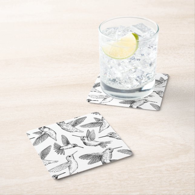 Hummingbirds Square Paper Coaster (Insitu)