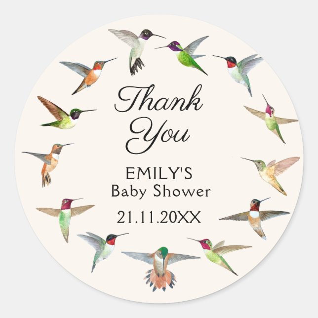 Hummingbirds Thank You Classic Round Sticker (Front)