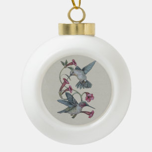 Hummingbirds & Vine Ceramic Ball Christmas Ornament