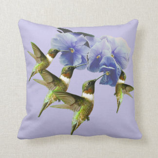 Hummingbirds Violet Flowers Green Garden Throw Pillow