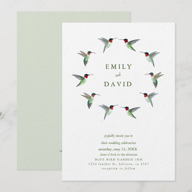 Hummingbirds Wedding Invitation (Devant / Derrière)