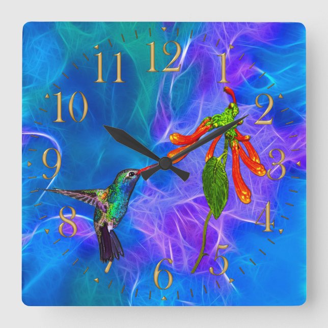 HummingBirds Wildlife Birdlover Gift Square Wall Clock (Front)