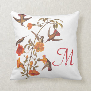 Hummingbirds with Flowering Orange Trumpet Vine Throw Pillow