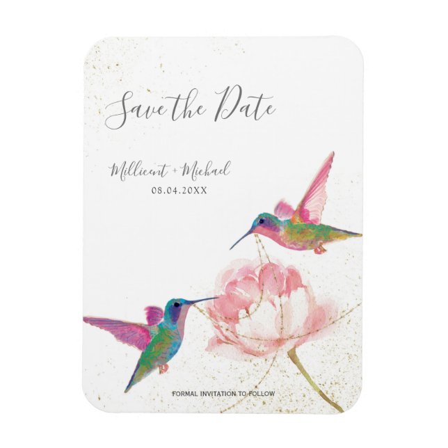 Hummingbirds with Peony Save the Date Magnet (Vertical)