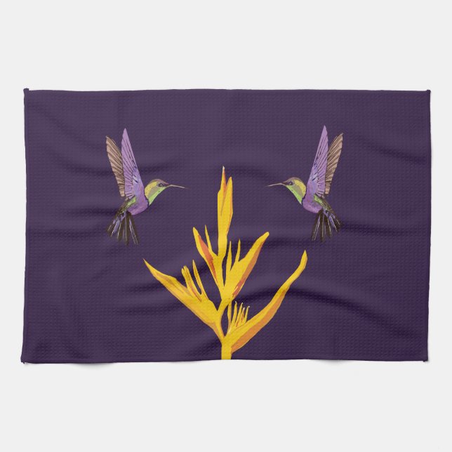 Hummingbirds Yellow Flower Kitchen Towel (Horizontal)