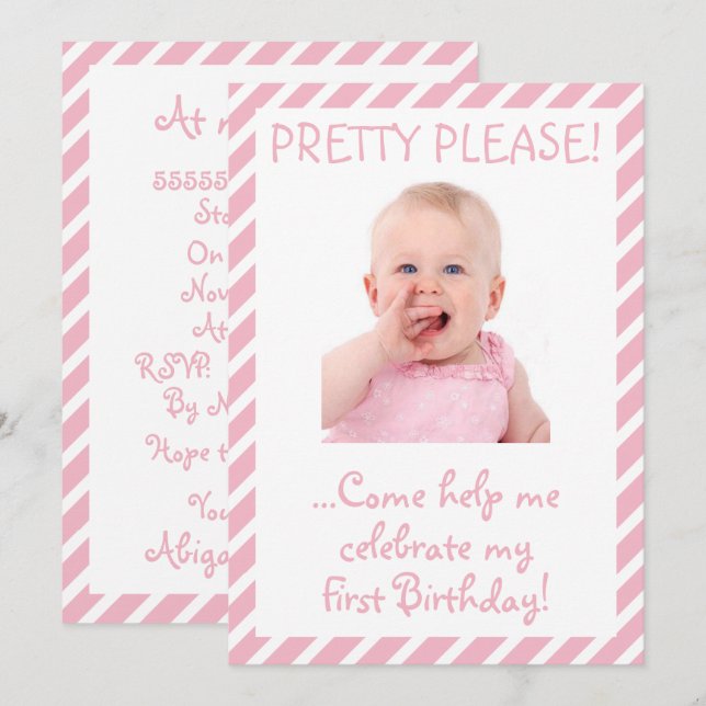 Humorous Baby Girl First Birthday Party Invitation (Front/Back)