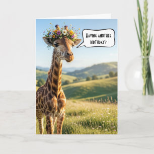Humorous Birthday Giraffe with Floral Crown Card