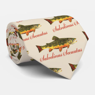 Humorous Brook Trout Fly Fishing Tan Beige Tie