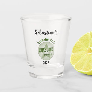 Humorous Custom Bachelor Party Awesome Sauce Shot Glass