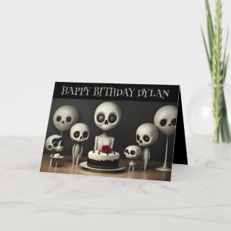 humorous cute skeleton birthday card whimsical