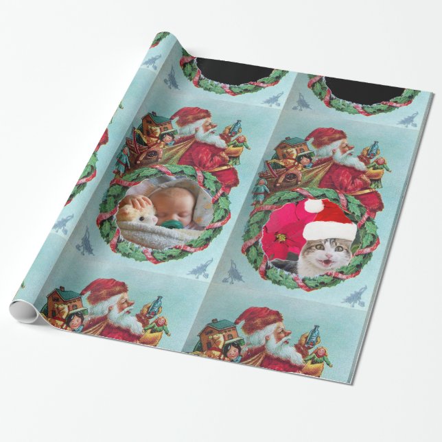 HUMOROUS FUNNY SANTA XMAS CROWN PHOTO TEMPLATE WRAPPING PAPER (Unrolled)