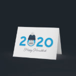 Humorous Happy Hanukkah 2020 Personalized Blue Card<br><div class="desc">Make them smile this year with this custom,  humorous Hanukkah card featuring a "masked 2020" with the word "Oy!".The winter cap has a Star of David pattern. In shades of blue.</div>