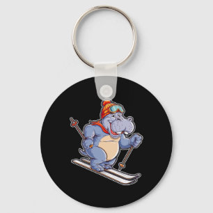 Humorous Hippo Skiing Adventure  Keychain