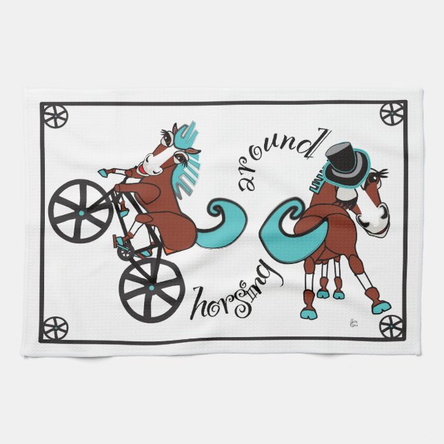humorous horses  kitchen towel (Horizontal)