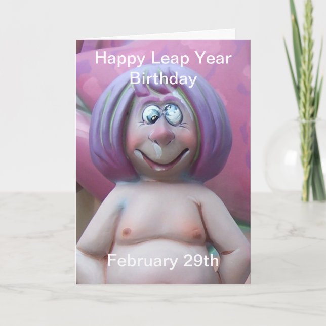 Humorous Leap Year Birthday Card Comical Figure (Front)