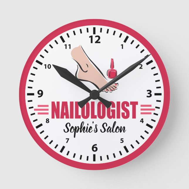 Humorous Pedicure Pink Polish Nail Salon Round Clock (Front)