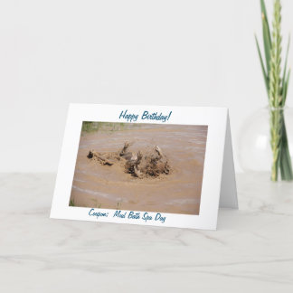 Humorous photo of boxer taking a spa mud bath! card