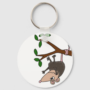 Humorous Possum Dangling from Tree Keychain