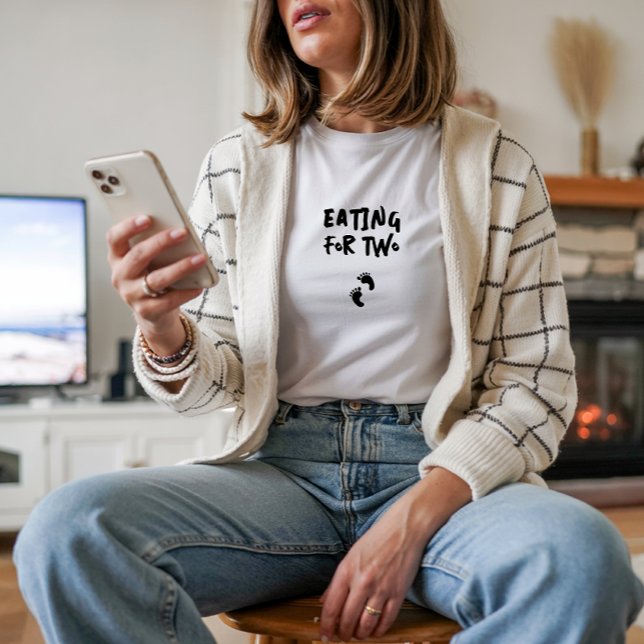Humorous pregnancy fingerprint black T-Shirt (Cute saying "Eating for two" adds a touch of humor that every expectant mother can appreciate. )