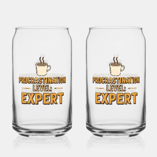 Humorous Procrastinator with Coffee Can Glass