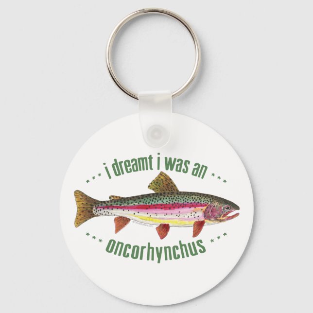 Humorous Rainbow Trout Fly Fishing Funny Keychain (Front)