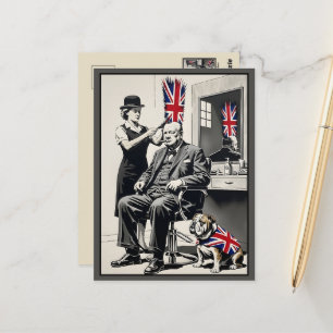 Humorous Union Jack Churchill Artwork Postcard