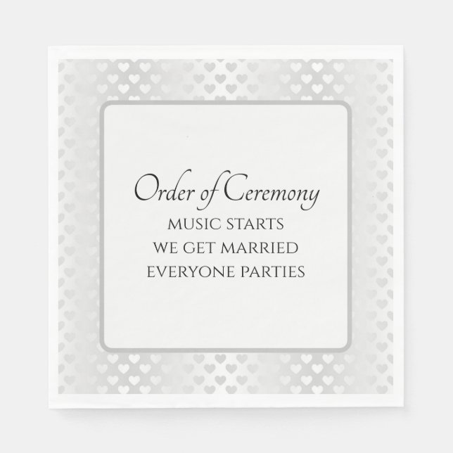Humorous Wedding Text with Shimmering Hearts Napkin (Front)