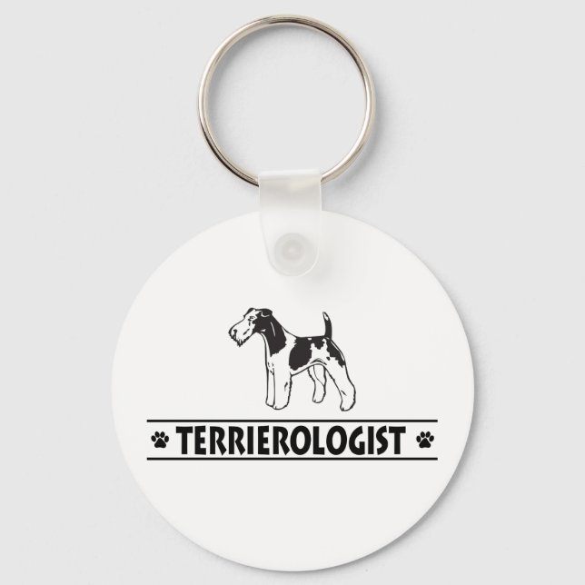 Humorous Wirehaired Fox Terrier Keychain (Front)