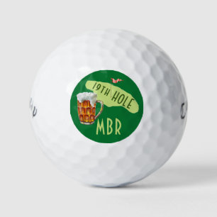 Humour 19TH Hole Beer Glass Putt Initials Golf Bal Balls