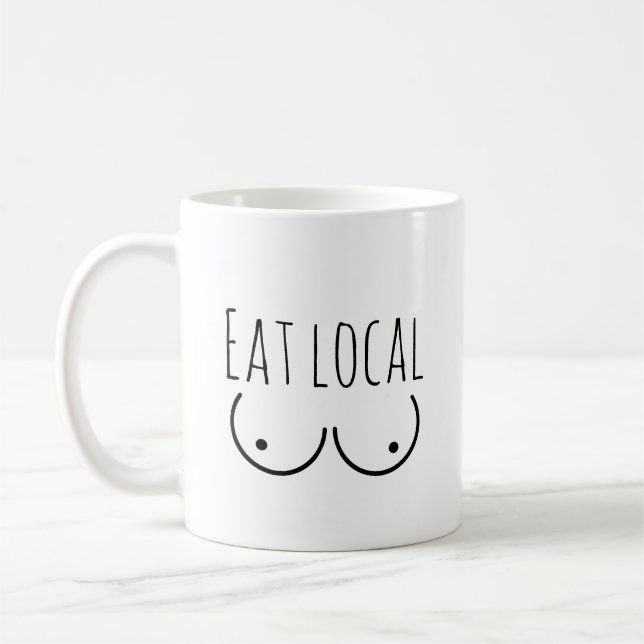 Humour allaitant "Mange Local" Mug (Gauche)