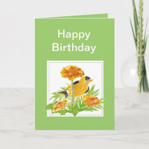 Humour Birthday, Goldfinch & Marigold Card