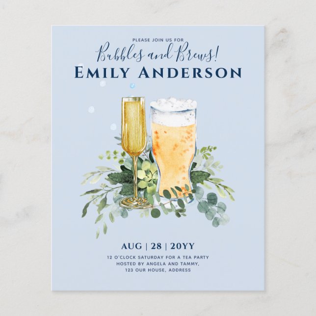 Humour Bubbles n Brews Beer Champers Bridal Shower Flyer (Front)