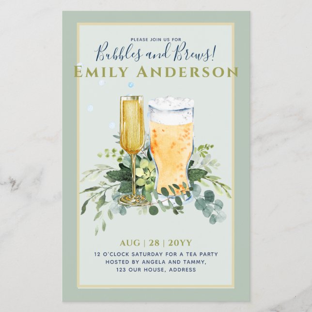 Humour Bubbles n Brews Beer Champers Bridal Shower Flyer (Front)