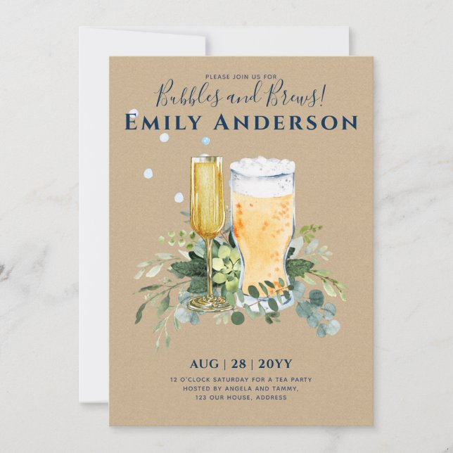 Humour Bubbles n Brews Beer Champers Bridal Shower Invitation (Front)