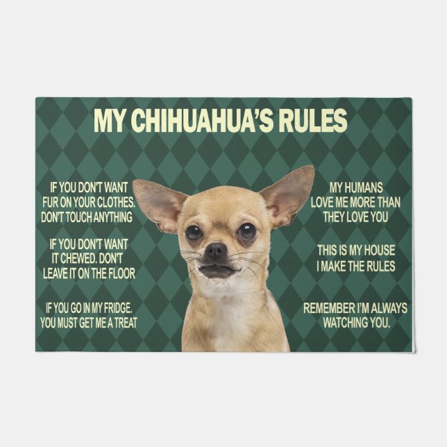 Humour Cihuahua Dog Rules Mat, Chihuahua Owner Doormat (Front)