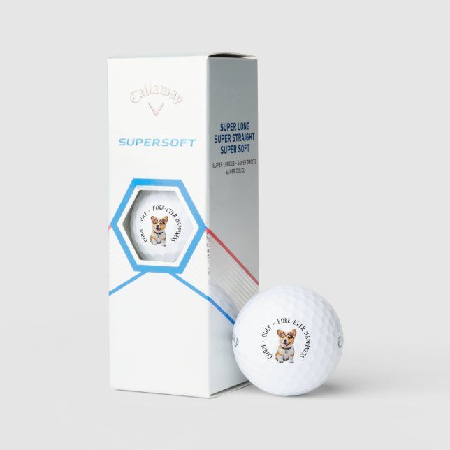 Humour 'Corgi + Golf = Fore-ever Happiness' Fun Jo Balls (Packaging)