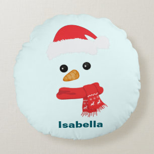 Humour Cute snowman Santa face Holiday party Round Pillow