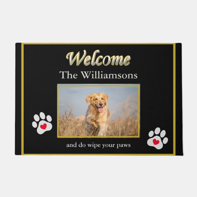 Humour Dog Photo Custom Black Gold Welcome   Doormat (Front)