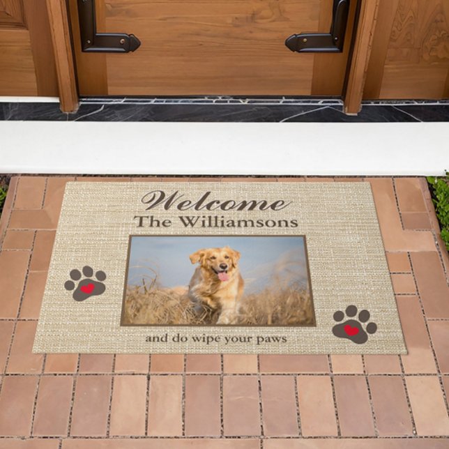 Humour Dog Photo Custom Burlap Texture Welcome   Doormat (Creator Uploaded)