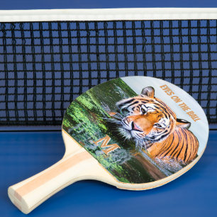 Humour Eyes on the Ball Tiger Monogram Initial Ping Pong Paddle