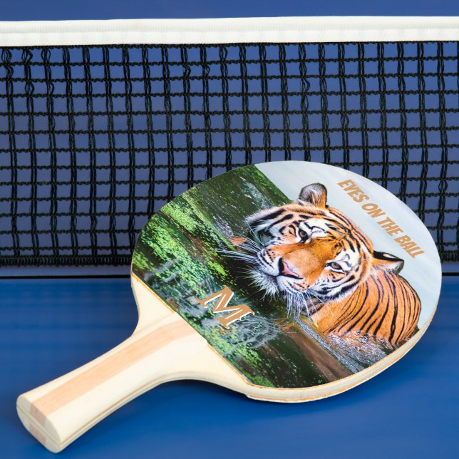 Humour Eyes on the Ball Tiger Monogram Initial Ping Pong Paddle (Insitu)