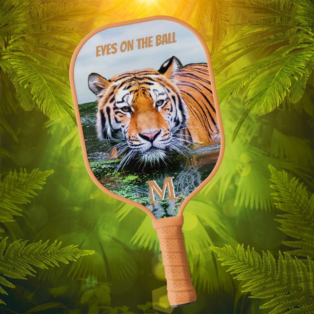 Humour Eyes on the Ball Tiger Monogram Pickleball Paddle (Creator Uploaded)