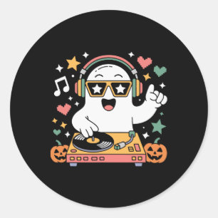 Humour Halloween Ghost Dj With Turntable Music Cos Classic Round Sticker
