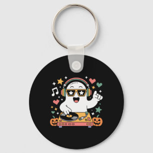 Humour Halloween Ghost Dj With Turntable Music Cos Keychain