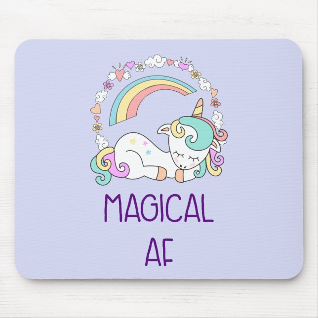 Humour - Magical AF. Unicorn, Rainbow & Cute Stuff Mouse Pad (Front)