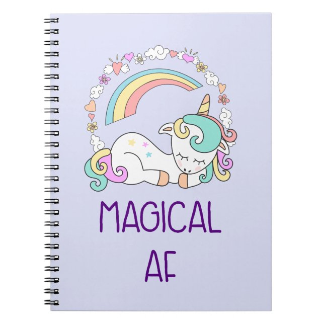 Humour - Magical AF. Unicorn, Rainbow & Cute Stuff Notebook (Front)
