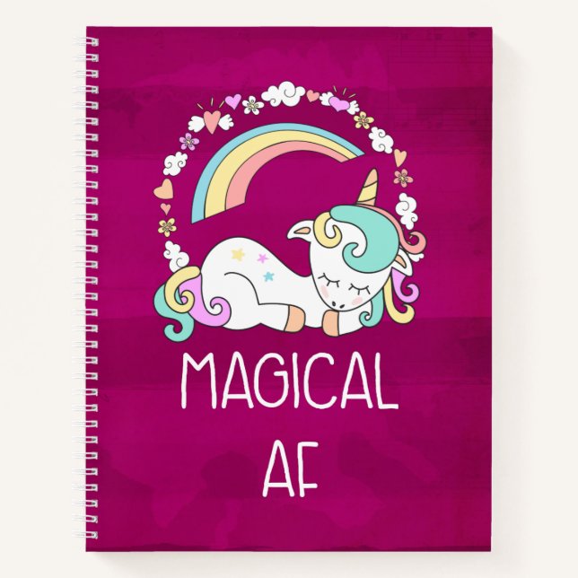 Humour - Magical AF. Unicorn, Rainbow & Cute Stuff Notebook (Front)