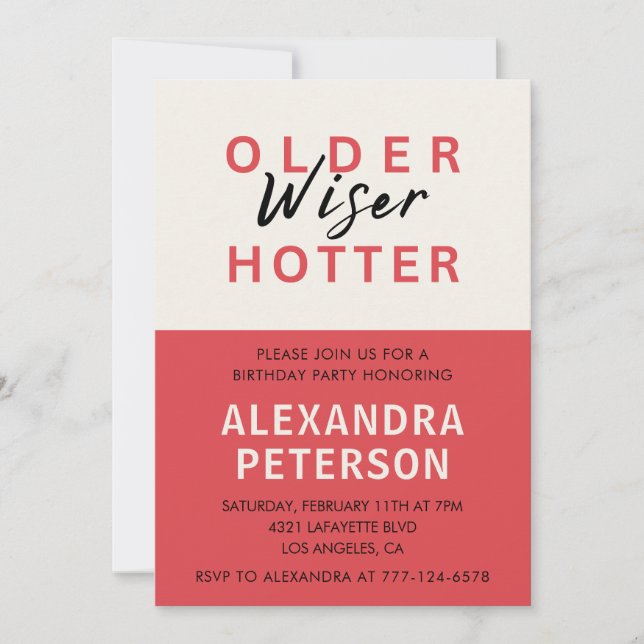 Humour Red Older Wiser Hotter 92nd birthday Invitation (Front)
