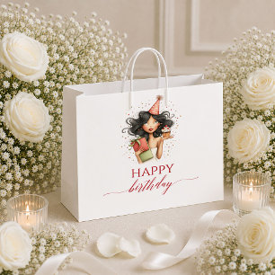 Humour Whimsical Woman Burgundy Script Birthday gi Large Gift Bag